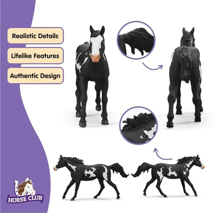 Schleich Paint Horse Wallach, robustes Pferd mit geschecktem Fell, schwarz, 17,3 x 3,8 x 9,9 cm, Horse Club – Bild 4