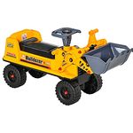 HOMCOM Sitzbagger für Kinder Rutsch Auto Sandspielzeug Rutscherfahrzeug 2-3 Jahre Gelb+Schwarz+Grau 70 x 26 x 37 cm