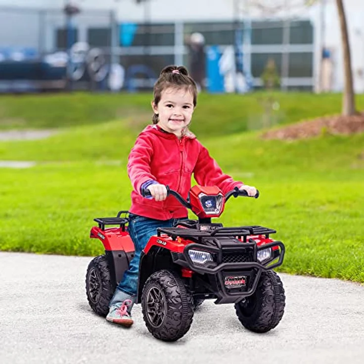 HOMCOM Elektro-Kinderquad max. 4 km/h, Kindermotorrad, LED und Musik, 25 kg Belastbarkeit, Schwarz+Rot – Bild 2