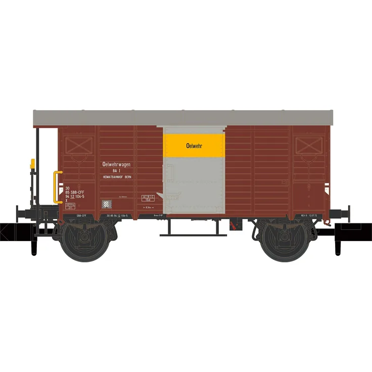 Hobbytrain SBB gedeckter Güterwagen Ölwehr Ep. IV, neu konstruierter Modelleisenbahn-Wagen mit variablen Puffer- und Türvarianten, Spur IV