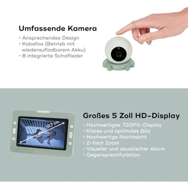 Babymoov Babyphone YOO GO PLUS HD, 5"-Display in HD-Qualität 720px, 8 Stunden Akkulaufzeit, Sleep Technology – Bild 4