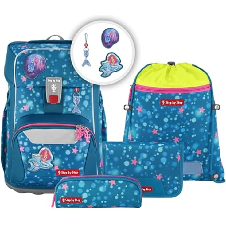 Step by Step Giant Schulranzen-Set „Mermaid Lola“ 23L, blau, ergonomisch, höhenverstellbar, mit Reflektoren – Bild 1
