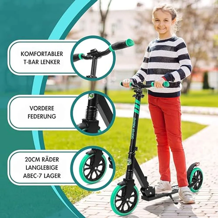 SereneLife Klapproller für Kinder & Erwachsene, höhenverstellbar, Big Wheel Scooter mit 8-9 Zoll Rädern bis 100 kg – Bild 2