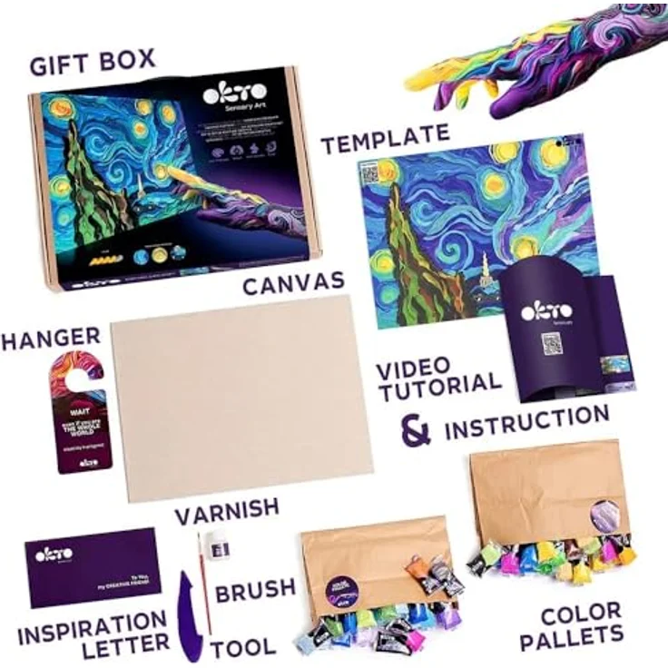 Okto Sensory Art Creative Set Starry Night, Malvorlagen mit einzigartiger, nicht klebender Massemischung und harmonischen Farbübergängen – Bild 3