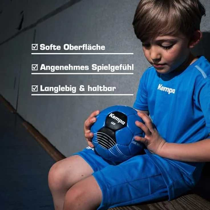Kempa Leo Handball, strapazierfähiger Trainings- und Spielball für Kinder und Erwachsene, Größe 0-3, kempablau/schwarz – Bild 3
