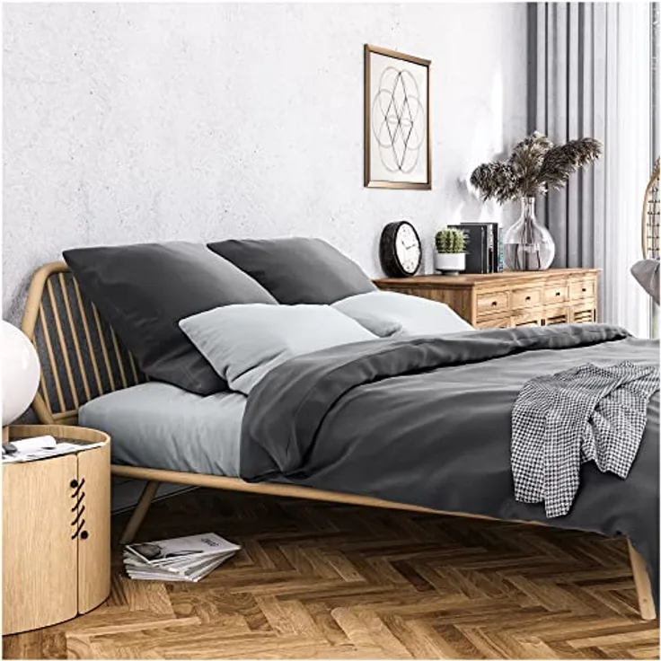 Wolkenfeld Mako Satin Bettwäsche 200x220-100% Baumwolle - Traumhaft weiche Bettwäsche-Sets - 1x Bettbezug 200x220cm + 2X Kissenbezug 80x80 - Anthrazit Grau