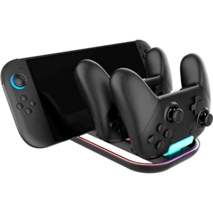 Nacon Ladehalterung für Nintendo Switch 2 und 2 Switch Pro Controller, RGB-Beleuchtung mit 14 Effekten, USB-C Anschluss – Bild 1
