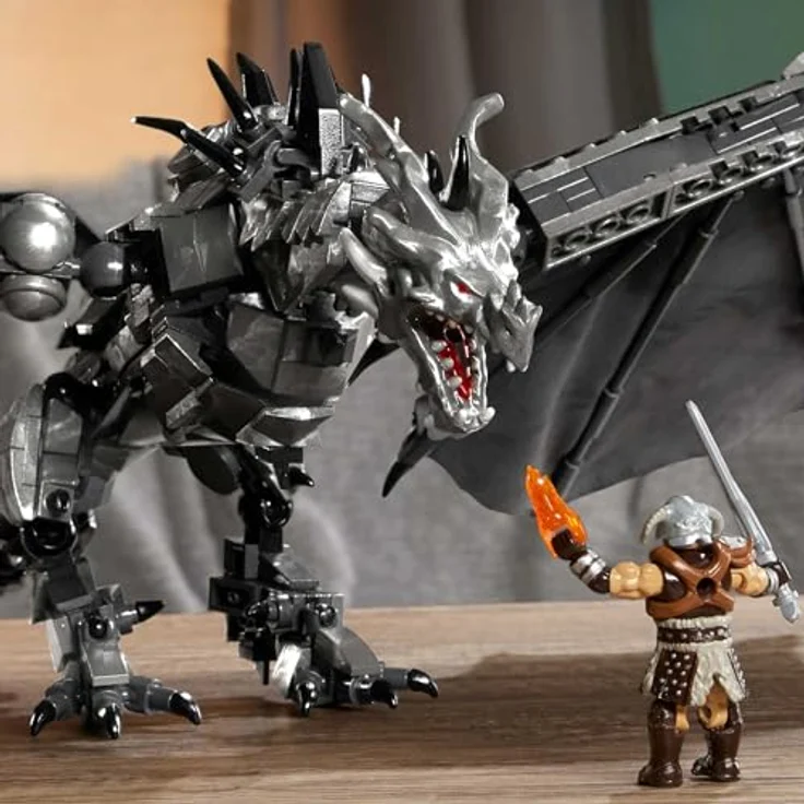 MEGA Skyrim Actionfigur Bauspielzeug, Alduin der Weltenfresser mit 619 Teilen und Dragonborn-Figur, für Sammler, HXR98 – Bild 5