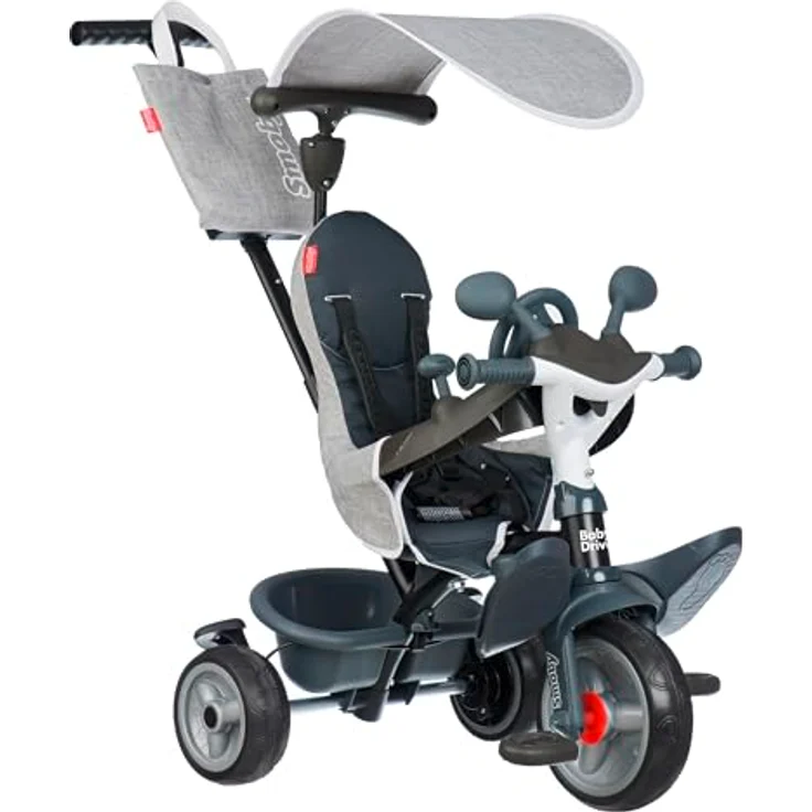 Smoby Baby Driver Tricycle Grey, Buggy und Dreirad in einem, innovatives Lenksystem, Sicherheitsausstattung abnehmbar – Bild 1