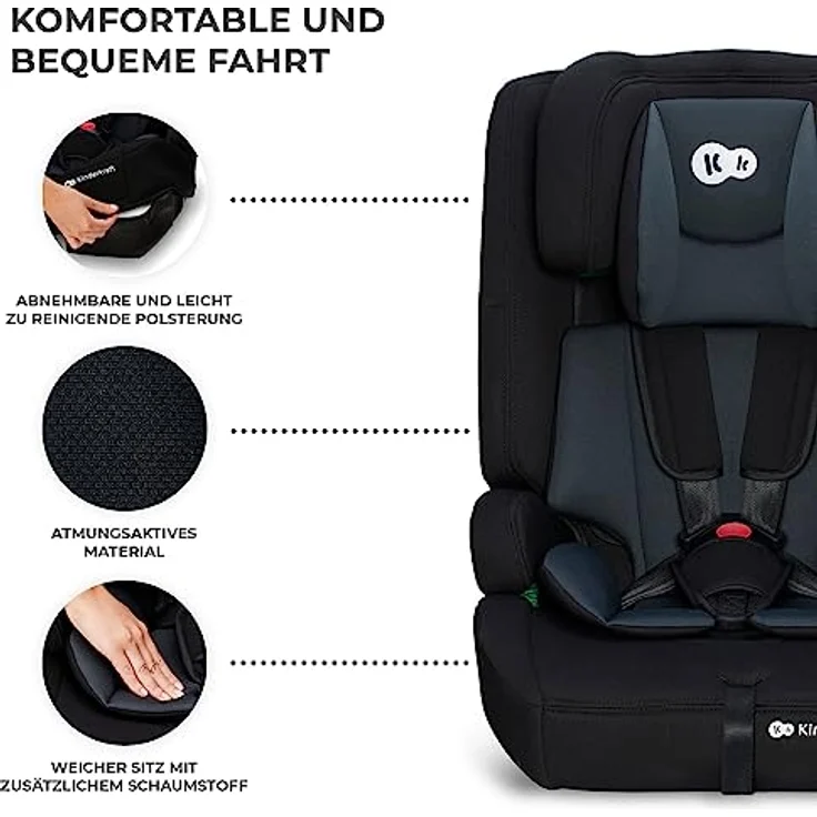 Kinderkraft SAFETY FIX 2 i-Size, Kindersitz ab 15 Monate bis 12 Jahre (76-150 cm) mit Sitzverkleinerer, Isofix & Top Tether, Schwarz – Bild 10