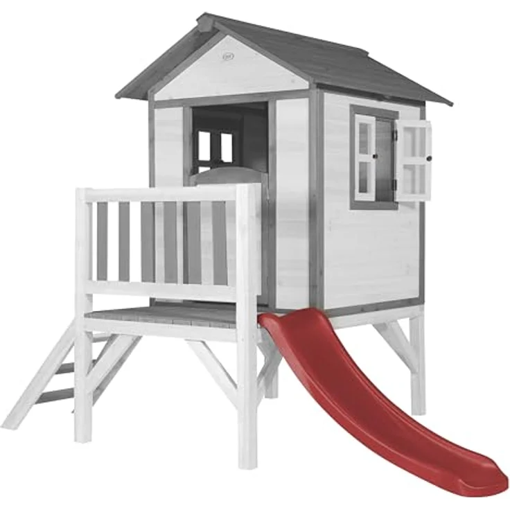 AXI Spielhaus Beach Lodge XL, Spielhaus mit Rutsche in Rot, hochwertiges Stelzenhaus aus FSC Hemlock-Holz für Kinder, kompakte Abmessungen 167 x 240 x 189 cm – Bild 1