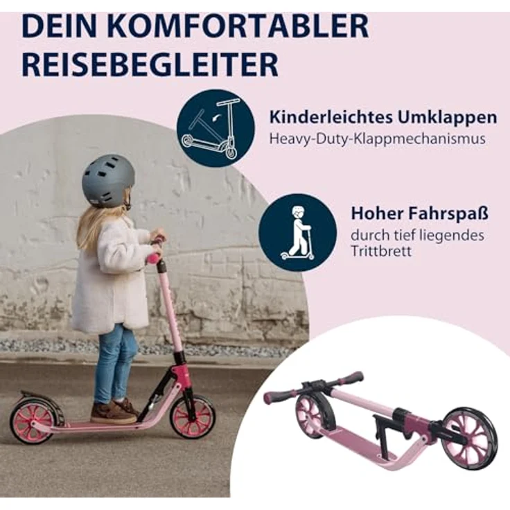 HUDORA BigWheel® 205 Advanced, Aluminium-Tretroller für bis zu 100 kg, höhenverstellbar und zusammenklappbar, rosé – Bild 4