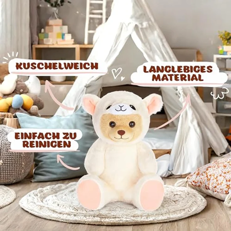 BRUBIES Teddy Schaf, 25 cm Teddybär im abnehmbaren Schafkostüm mit Kapuze, extra weiches Plüschtier für kuschelige Abenteuer, Geschenkidee für Kinder – Bild 5
