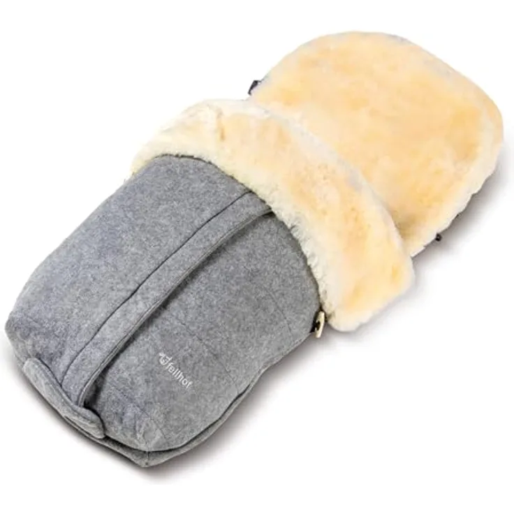 Fellhof Lammfell-Fußsack Cortina Filz, Fußsack für Kinderwagen & Buggy, 100 % Merino-Lammfell, hellgrau, waschbar bei 30 °C