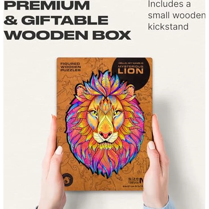UNIDRAGON Original Holzpuzzle — Geheimnisvoller Löwe, 192 Teile, Mittel 9. 7 x 12. 5 Zoll (24 x 31 cm) Schöne Geschenkverpackung, Einzigartige Form Erwachsene und Kinder – Bild 5