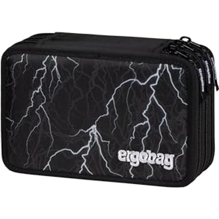 ergobag Maxi Mäppchen Set 40-Teilig, Lyra Bunt- und Filzstifte, Kleingeld Fach, Lineal, Sc​​here Super ReflektBär - Schwarz – Bild 1