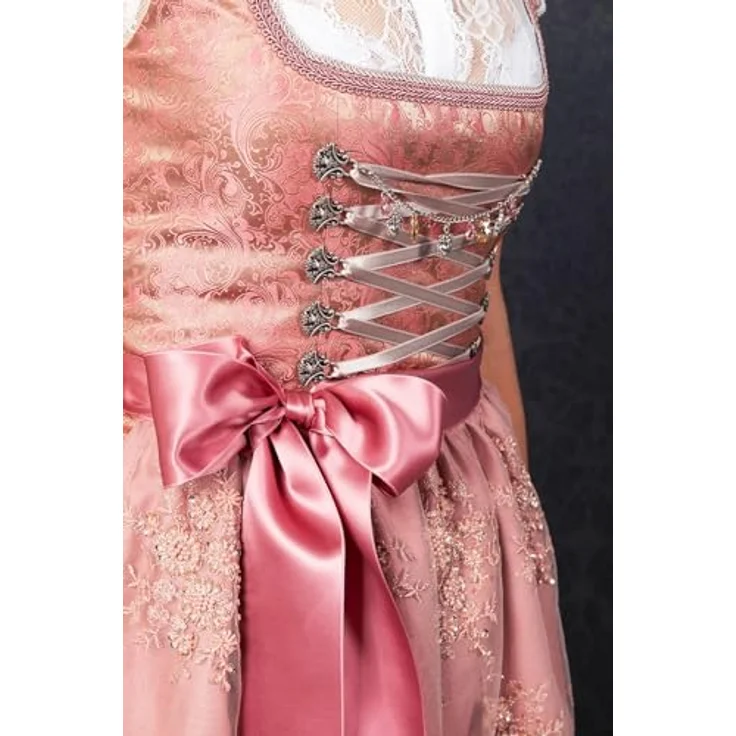 Edelnice Dirndl Sophia, pinkes Glamour-Dirndl mit goldschimmerndem Stoff und aufwendiger Perlenstickerei – Bild 6