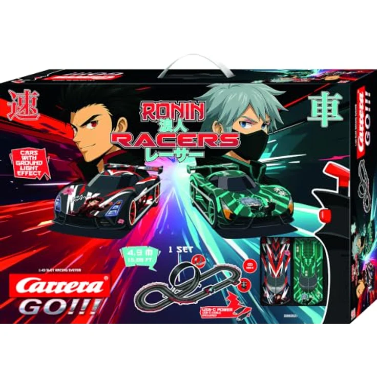 Carrera GO!!! Ronin Racers Start-Set, Rennbahn mit 4,9 m Streckenlänge, elektronischem Rundenzähler und spektakulärem Unterbodenlicht – Bild 8