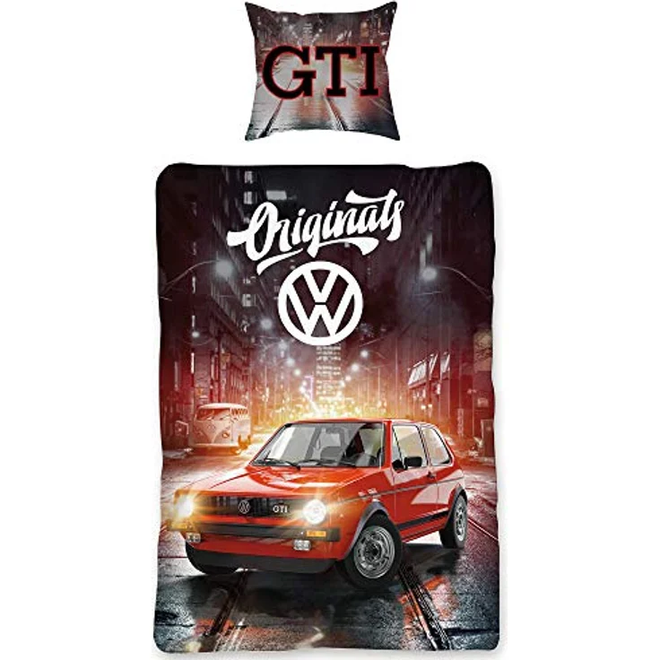BERONAGE Volkswagen Golf Bettwäsche GTI Rot Grau 135 x 200 cm + 80 x 80 cm, 100% Baumwolle in Biber-Flanell-Qualität, Race Wörthsee Auto-Car 2 Motive Wendebettwäsche Reißverschluss 088 – Bild 4