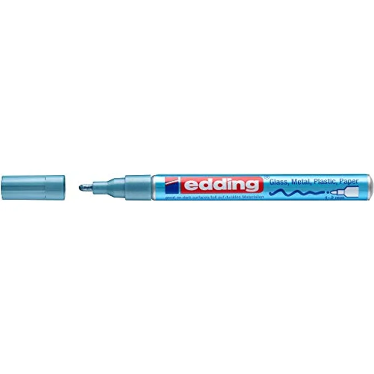 edding 751 Glanzlackmarker - hell-blau metallic - 1 Lackmarker - Rundspitze 1-2 mm - Lackstift für Glas, Stein, Holz, Kunststoff und Papier - wasserfest, stark deckend – Bild 2