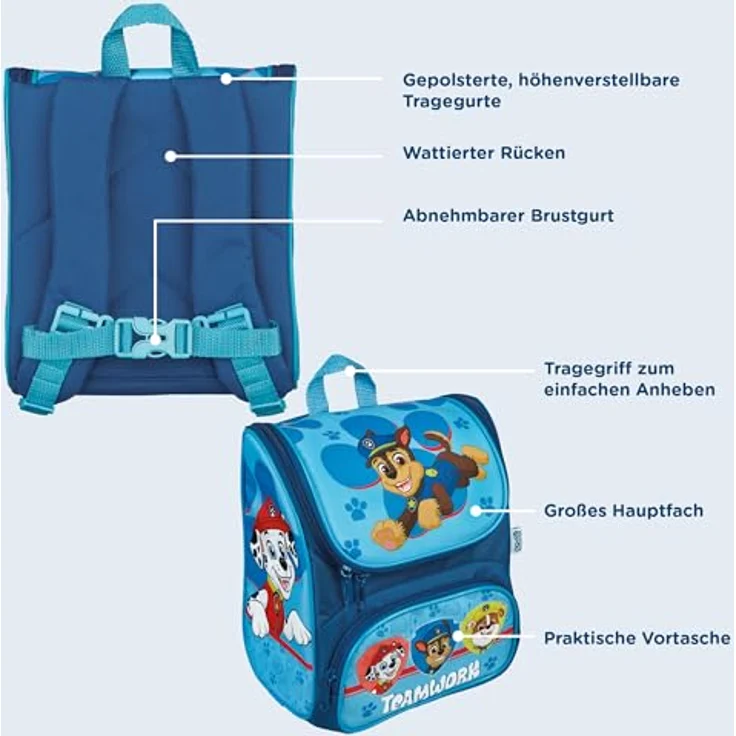 Scooli Vorschulranzen Cutie, Paw Patrol, Kindergartenrucksack mit 6,5 l Volumen, gepolsterten Tragegurten und abnehmbarem Brustgurt – Bild 4