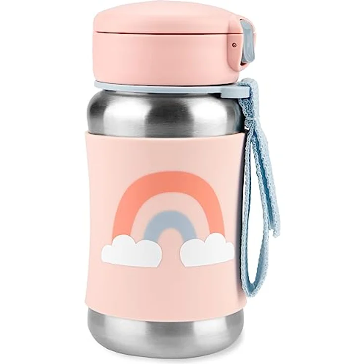 Skip Hop Spark Style Rainbow Edelstahl Wasserflasche mit Strohhalm für Kinder, 12 m+, praktische Größe, ideal für unterwegs – Bild 1