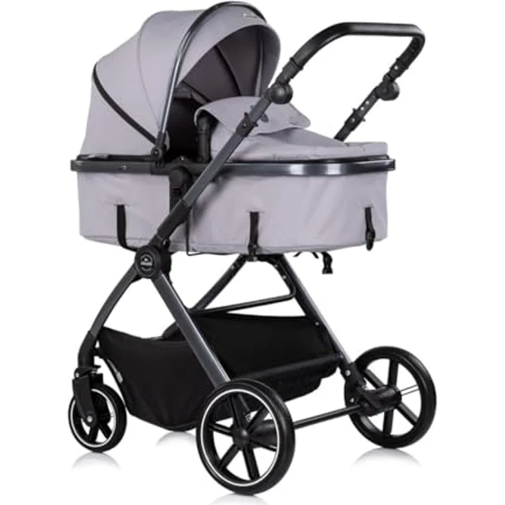 Chipolino Kombikinderwagen Pearl 2 in 1, umbaubar mit Fußsack, Rucksack und Federung, grau – Bild 2