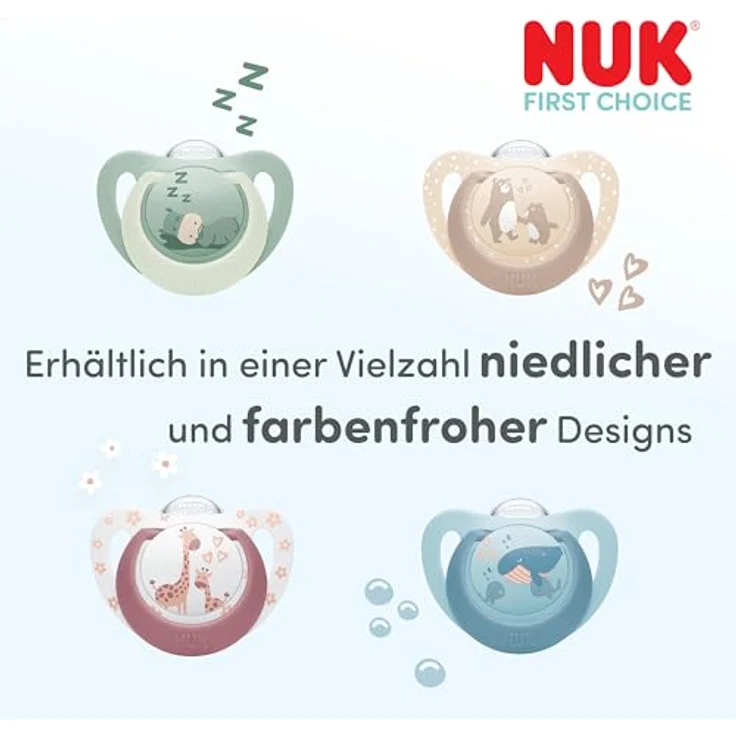 NUK First Choice Night Baby Schnuller, orthodontischer Beruhigungssauger für 6-18 Monate, leuchtend im Dunkeln, Nilpferd/Koala, 0-2 Stück, beruhigt 99 % aller Babys, schonend zur empfindlichen Haut. – Bild 4