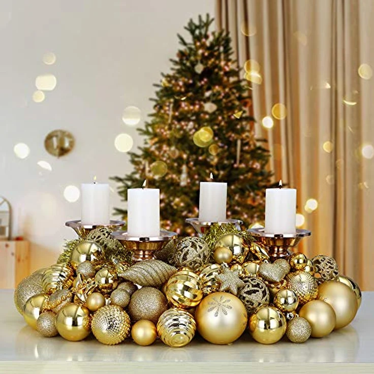DEUBA® Weihnachstkugeln 66tlg Ø 3-6cm Kunststoff matt glänzend Christbaumkugeln Christbaumschmuck Anhänger Weihnachtsbaumkugeln Weihnachtsdeko Gold - Preisvergleich – Bild 3