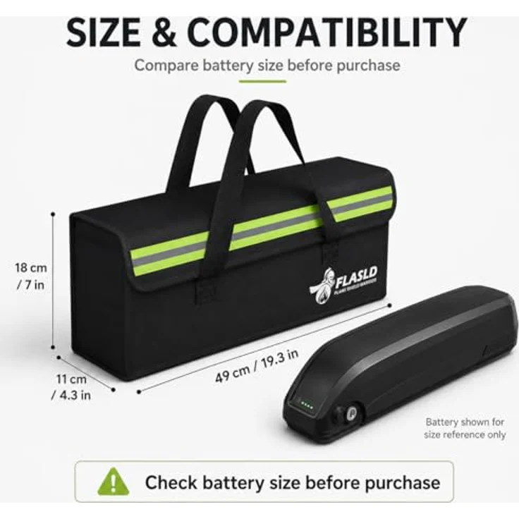 FLASLD E-Bike Akku Tasche, Feuerfest und Explosionsgeschützt, Lipo Safe Bag für Lagerung, Ladung und Transport, Extra Groß 49 x 11 x 18 cm – Bild 2
