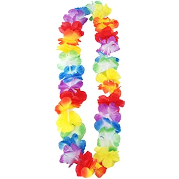 PartyDeco Hawaii Blumenkette 90cm, bunte Regenbogenkette aus Stoffblumen für Beachpartys und Sommerdekoration