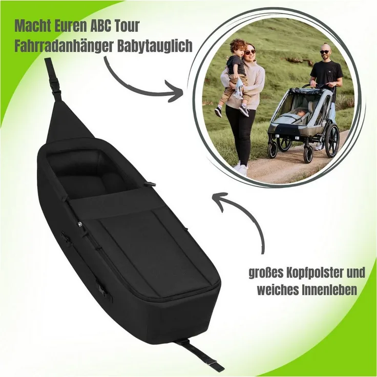 ABC Design Fahrradkinderanhänger Neugeboreneneinsatz für Fahrradanhänger Tour, ergonomisch ab Geburt - 9 Monate, 5-Punkt-Gurtsystem, flexibel für Zwillinge, blau