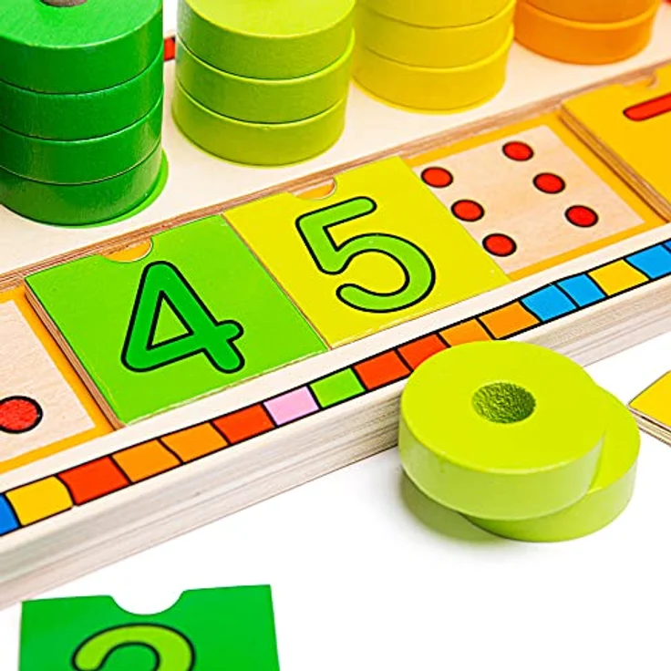 Bigjigs Wooden Learning Game Counting, 55-teiliges Lernspielzeug zum Zählen für Kinder ab 2 Jahren, bunt – Bild 2