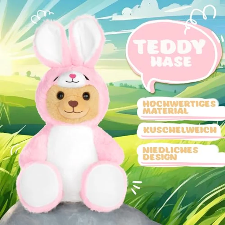 BRUBIES Teddy Hase - 25 cm Teddybär im Hasenkostüm mit Kapuze - Kuscheltier für kuschelige Abenteuer, extra weiches Plüschmaterial – Bild 2