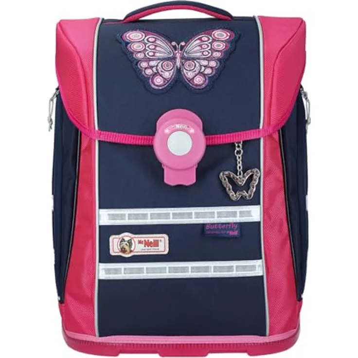 McNeill Schulrucksack Ergo Primero - Motiv: Butterfly, 38 cm, 20 Liter, 1 kg - Farbe: dunkelblau,pink, mit reflektierenden Elementen