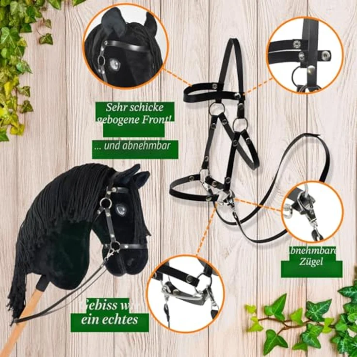 Hobby Horse Land Black Star A3, Steckenpferd mit Fliegenhaube in Weiß, langlebige Materialien für jahrelangen Spielspaß – Bild 5