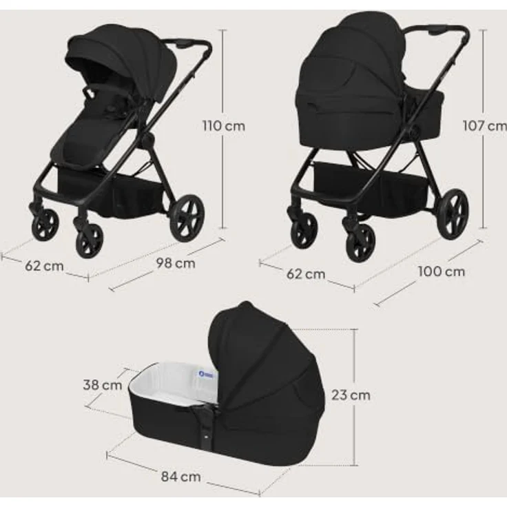 Lionelo Greet 3in1 Kombikinderwagen mit Babyschale und Sportsitz, Leichtgewicht, UPF50+, Wendbarer Sportsitz, Schwarz – Bild 13