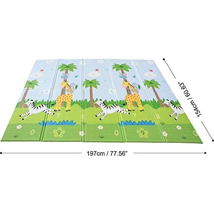 Teamson Kids Fantasy Fields Safari Krabbelmatte, 1.97m x 1.54m, doppelseitig mit Dschungeltieren, 1 cm dicke Polsterung, leicht zu reinigen – Bild 3