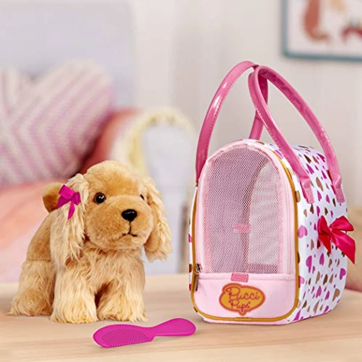 Pucci Pups Cocker Spaniel Kuscheltier Hund in Handtasche mit Zubehör – Plüschtier Welpe in Herzchenmuster Tasche – Spielzeug für Kinder ab 2 Jahre – Bild 5