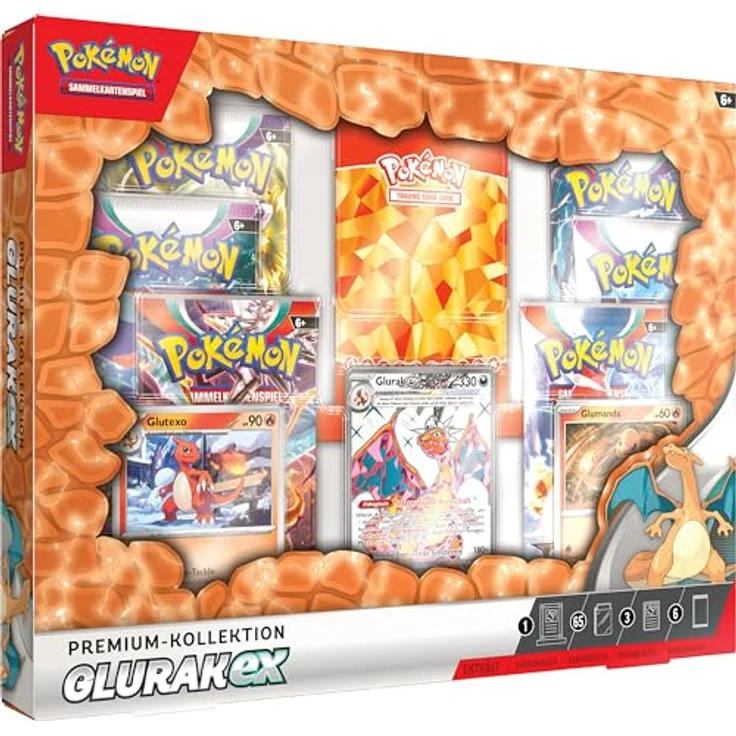 Pokémon-Sammelkartenspiel: Premium-Kollektion Glurak-ex (1 geprägte holografische Promokarte, 2 holografische Karten und 6 Boosterpacks des Pokémon-Sammelkartenspiels) - Preisvergleich – Bild 1