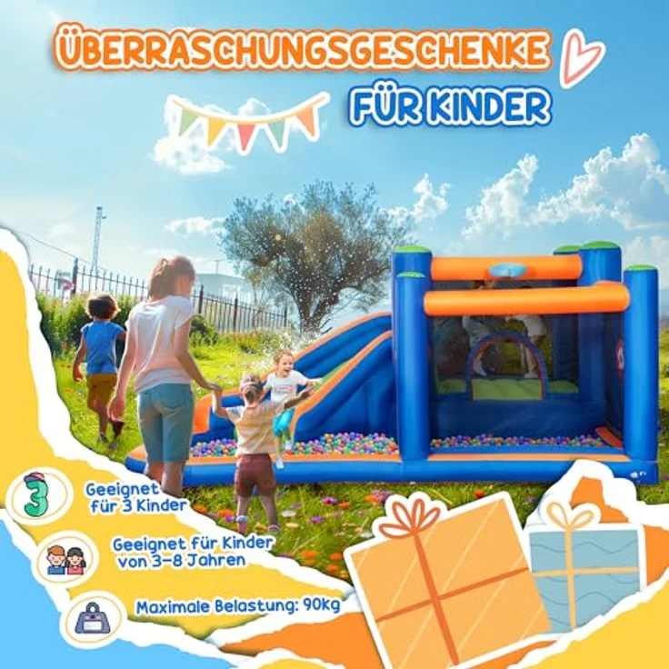 Outsunny Hüpfburg mit Rutsche, aufblasbar, 380 x 340 x 170 cm, mehrfarbig, inkl. Elektrogebläse und Tragetasche, Set 14-tlg. – Bild 9