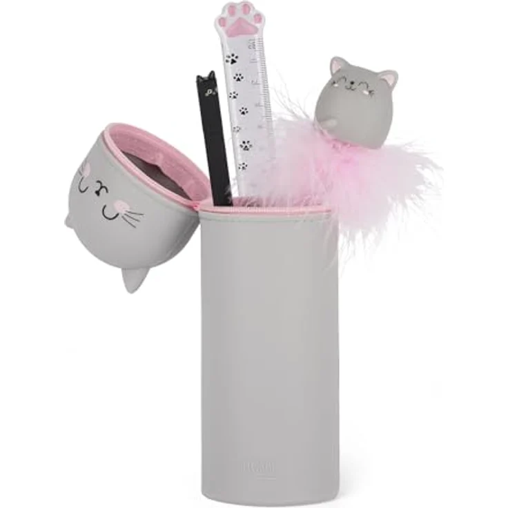 LEGAMI Kawaii, Kitty Modern, 2-in-1 Federmäppchen und Tischstifthalter aus weichem Silikon, pink – Bild 4
