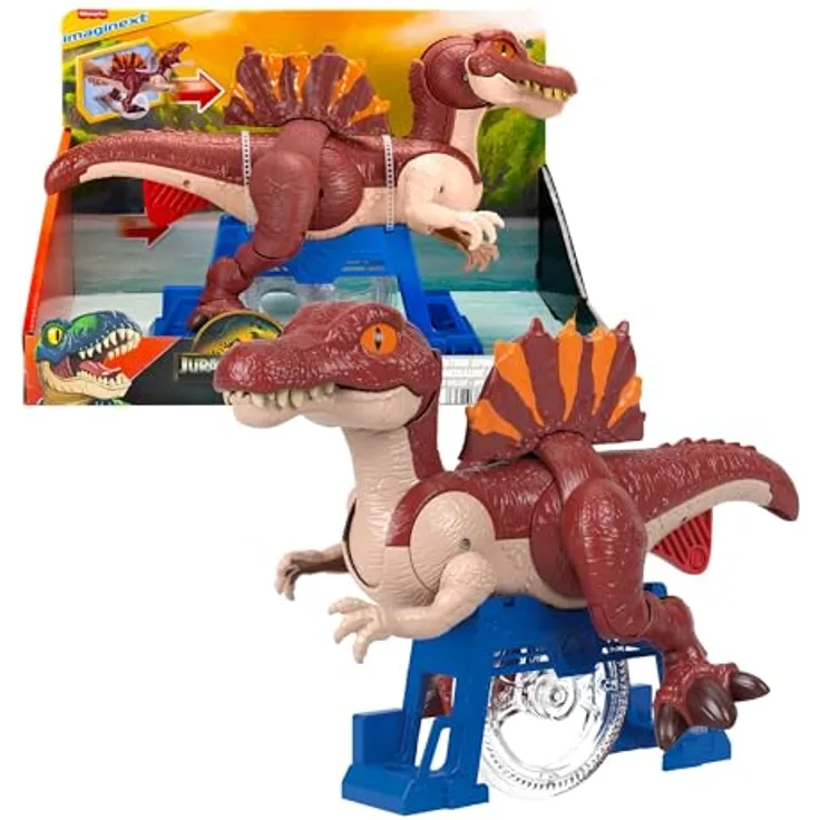 Fisher-Price Imaginext Jurassic World Rebirth Sprinting Spinosaurus, Dinosaurier Figur mit dynamischen Bewegungen, 23 cm, Mehrfarbig