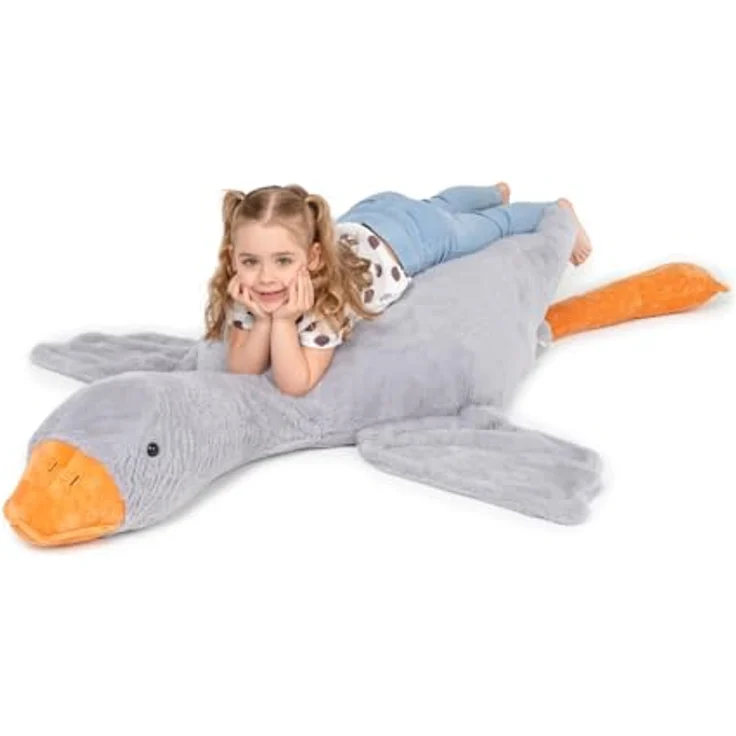 MKS Weiches Plüsch Ente Kuscheltier für Baby, Kleinkind, Kinder, Erwachsene | Riesige Gans Plüschtiere mit maschinenwaschbarem Bezug | Hypoallergener Entenkuschel 190cm – Bild 2