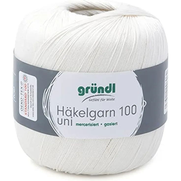 Häkelgarn 100 Gründl 100% Baumwolle, Filetgarn,häkeln, 100g 566 m,NS -2,Stärke 10 (102 creme)