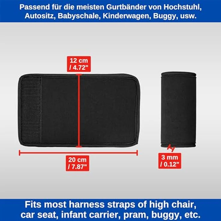 Your Day Mate Gurtschoner für Hochstuhl und Kindersitz, 2 Stück, Schwarz, Neopren, mit Klettverschluss, Gurtpolster für 5-Punkt und 3-Punkt Gurt, waschmaschinenfest – Bild 4