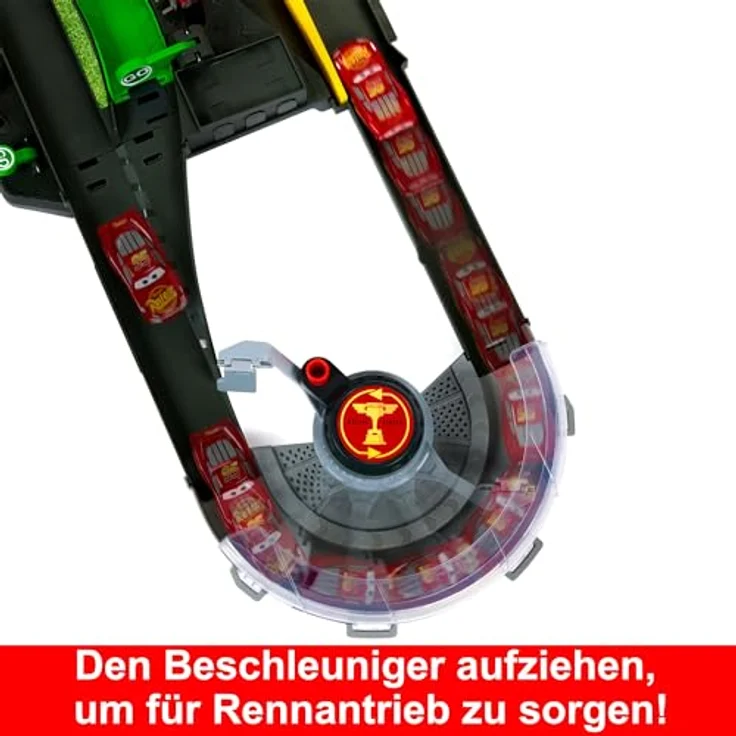 Mattel Disney Pixar Cars Piston Cup Action, Interaktive Rennstrecke mit aufziehbarem Beschleuniger und Siegertreppchen, für Kinder ab 4 Jahren – Bild 3
