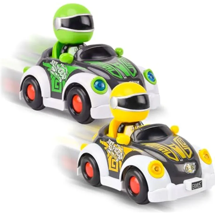 Eaxus® Super Bumper Car - 2X Stunt Kinder Crash Spielzeug Auto für 2 Spieler, Grün & Gelb, Bunte Lichte Effekte, Mehrspieler-Spaß