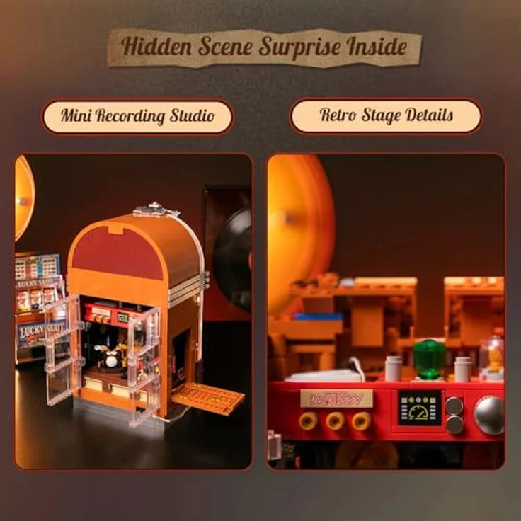 Pantasy Jukebox, Klemmbausteinset im Retro-Stil mit 4 Schallplatten und mechanischen Drehknöpfen – Bild 5