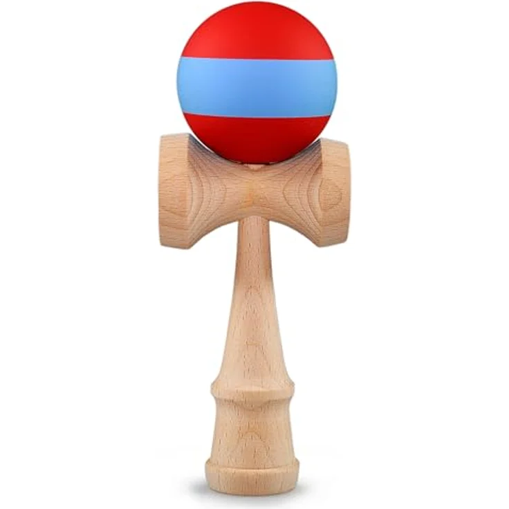 Ganzoo Kendama, Japanisches Geschicklichkeitsspiel aus Buchenholz mit Holzkugel und 3 Fangtellern, Magenta Blau Holz – Bild 1